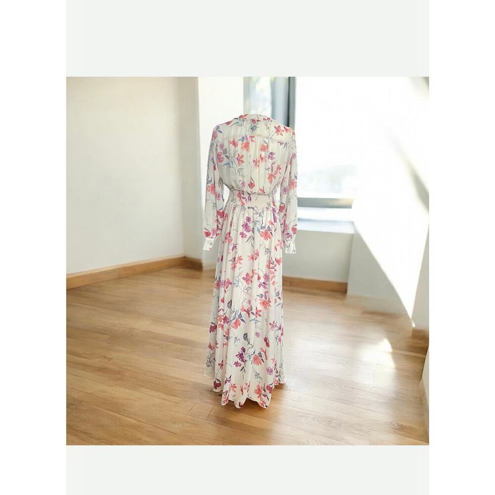 Kate & Lily Sheer White Floral Print Long Sleeve Surplice V-Neck Maxi Dress 4 - Picture 2 of 7